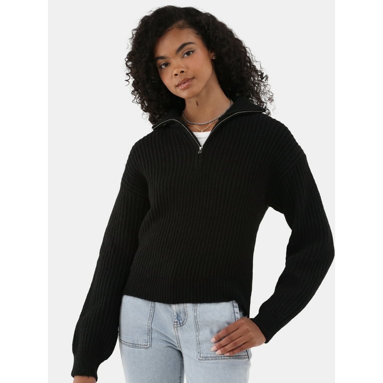 No Boundaries Half Zip Mock Neck Sweater Midweight Women s Walmart