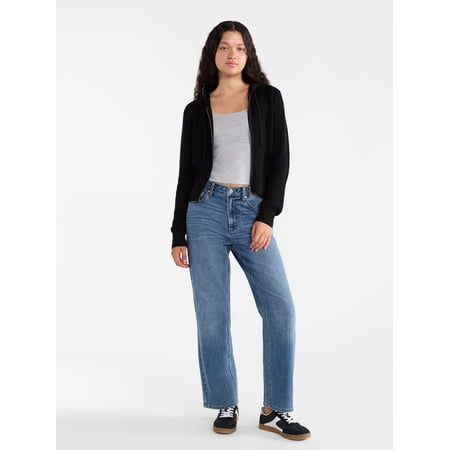 No Boundaries Two Way Zip Up Hoodie Sweater, Lightweight, Women's