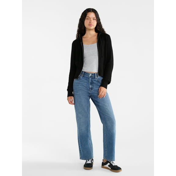 No Boundaries Two Way Zip Up Hoodie Sweater, Lightweight, Women's