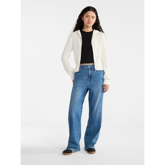 No Boundaries Two Way Zip Up Hoodie Sweater, Lightweight, Women's