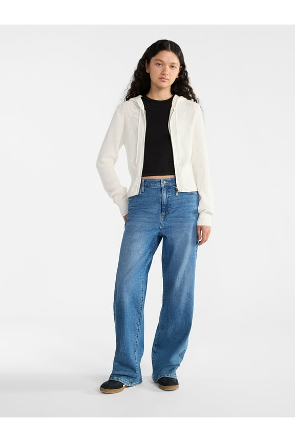 Two Way Zip Up Hoodie Sweater, Lightweight, Women's