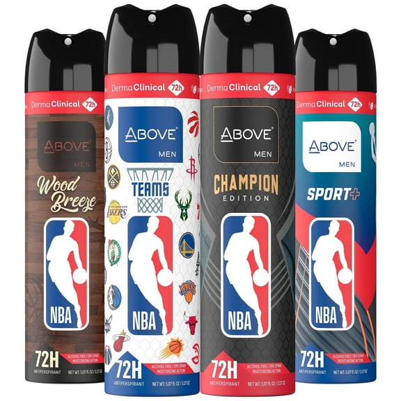 Above NBA Antiperspirant Deodorant Spray for Men, Dry Spray, No Stains, 5.07 oz, NBA Collection, Pack of 4 Scents
