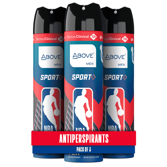 Above NBA Antiperspirant Deodorant Spray for Men, Sport Plus, 72H Sweat & Odor Protection, Deodorant Dry Spray, No Stains, 5.07 oz - Pack of 3