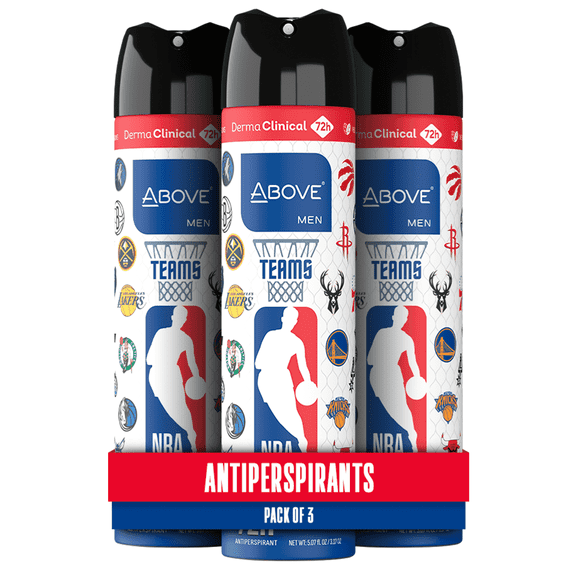Above NBA Antiperspirant Deodorant Spray for Men, Teams, 72H Sweat & Odor Protection, Deodorant Dry Spray, No Stains, 5.07 oz - Pack of 3