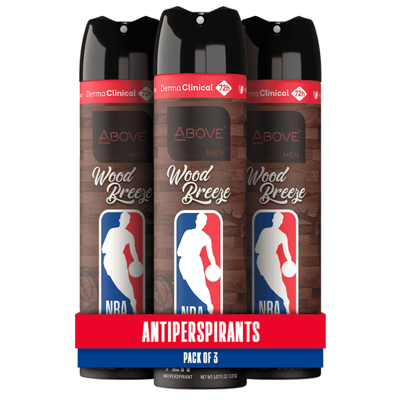 Above NBA Antiperspirant Deodorant Spray for Men, Wood Breeze, 72H Sweat & Odor Protection, Deodorant Dry Spray, No Stains, 5.07 oz - Pack of 3