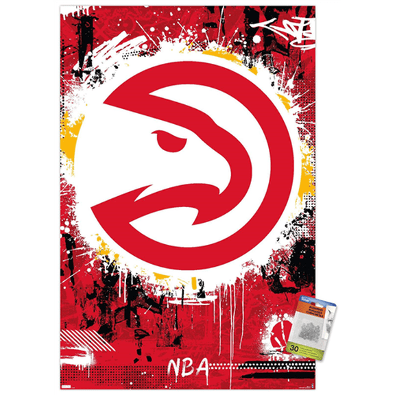 NBA Atlanta Hawks - Maximalist Logo 23 Wall Poster with Push Pins, 22.375" x 34"