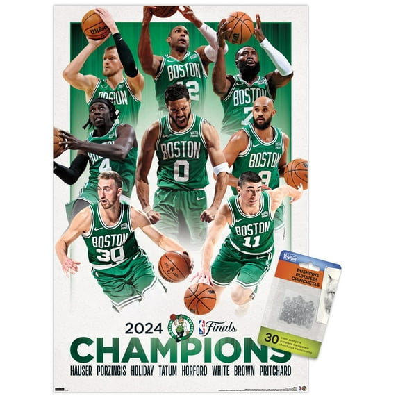 NBA Boston Celtics - 2024 NBA Finals Champions Wall Poster with Push Pins, 14.725" x 22.375"