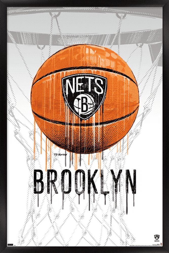 NBA Brooklyn Nets - Drip Basketball 21 Wall Poster, 22.375" x 34", Framed