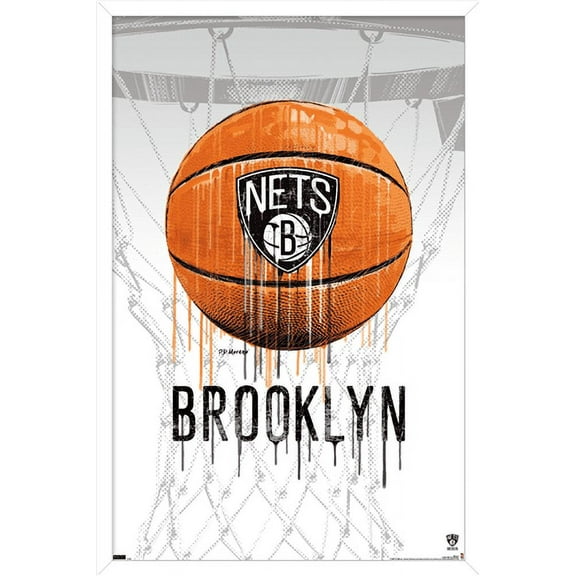 NBA Brooklyn Nets - Drip Basketball 21 Wall Poster, 22.375" x 34", Framed