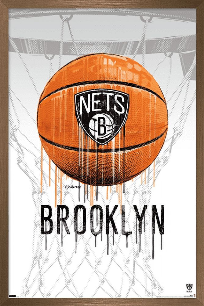 NBA Brooklyn Nets - Drip Basketball 21 Wall Poster, 22.375" x 34", Framed