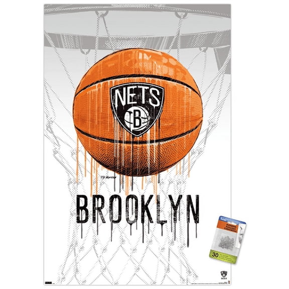 NBA Brooklyn Nets - Drip Basketball 21 Wall Poster with Push Pins, 22.375" x 34"