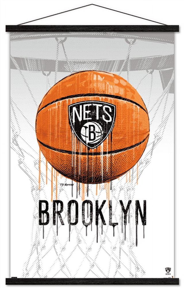 NBA Brooklyn Nets - Drip Basketball 21 Wall Poster with Wooden Magnetic Frame, 22.375" x 34"