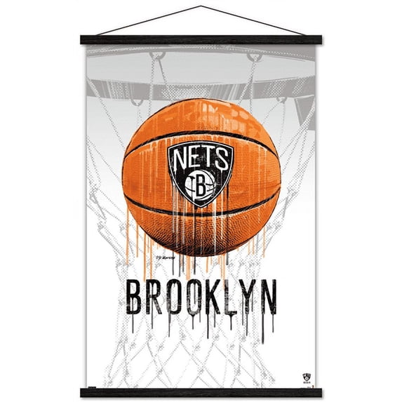 NBA Brooklyn Nets - Drip Basketball 21 Wall Poster with Wooden Magnetic Frame, 22.375" x 34"