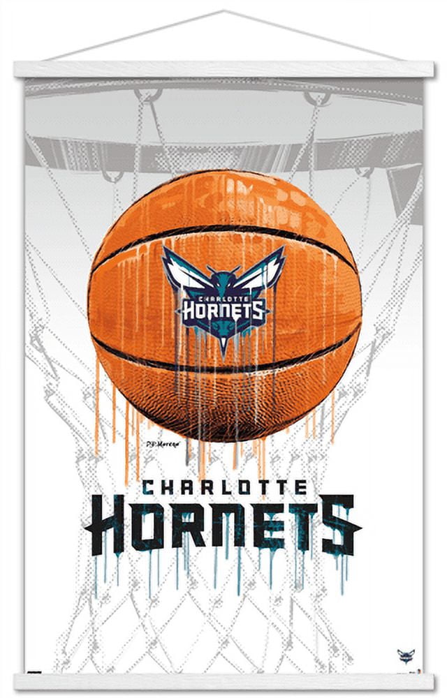 NBA Charlotte Drip Basketball 21 Wall Poster with Wooden