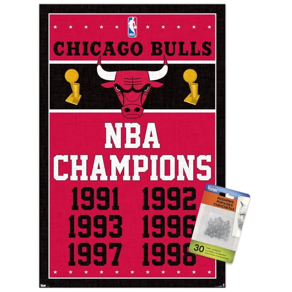 NBA Chicago Bulls - Champions 13 Wall Poster with Push Pins, 14.725" x 22.375"