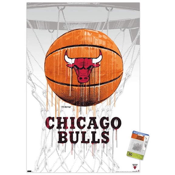 NBA Chicago Bulls - Drip Basketball 21 Wall Poster with Push Pins, 22.375" x 34"
