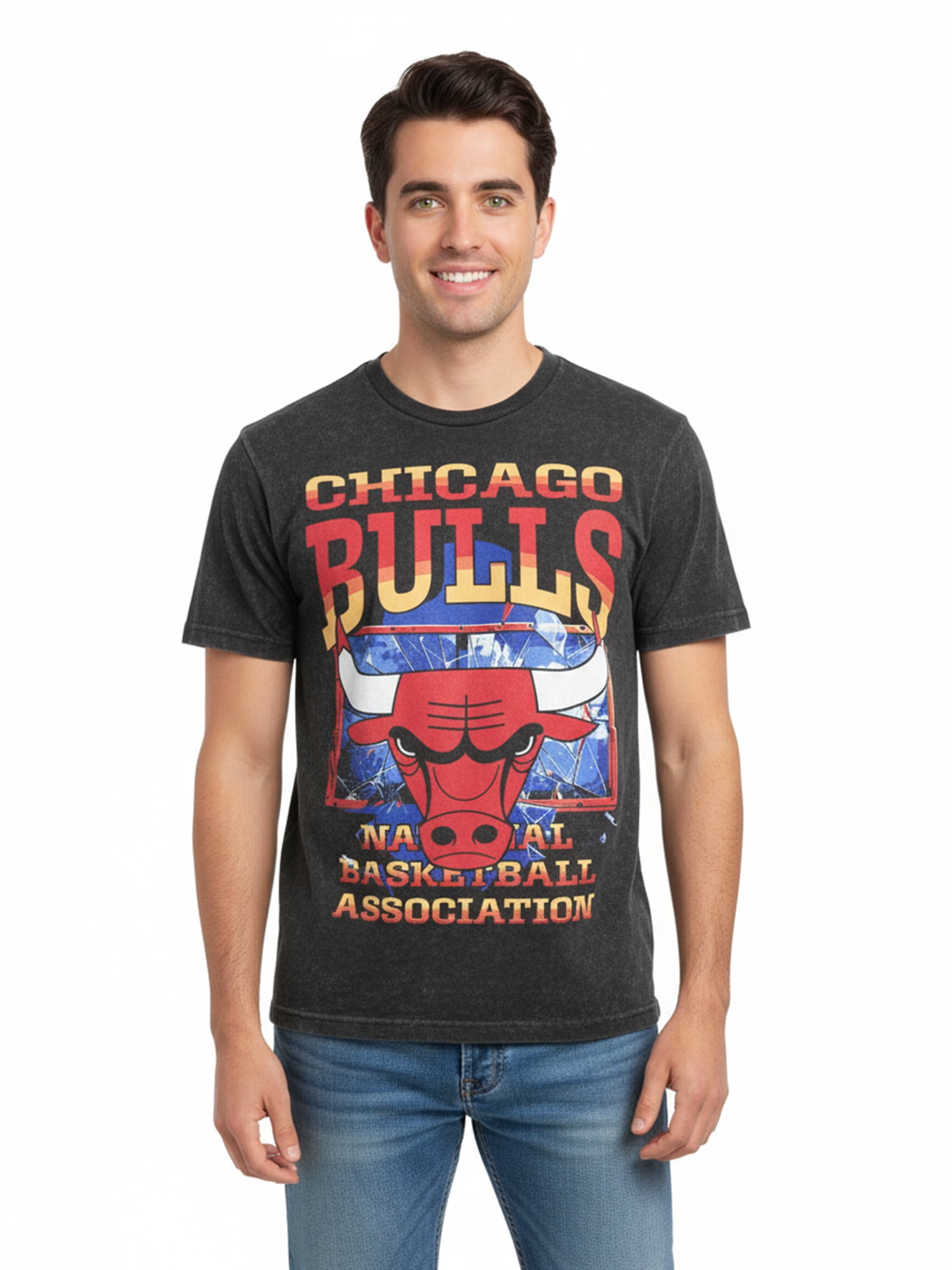 NBA Chicago Bulls Men's & Big Men's Front & Back Boxy Fit Mineral Wash Graphic T-Shirt, Sizes XS–4XLT, 2XB–5XB