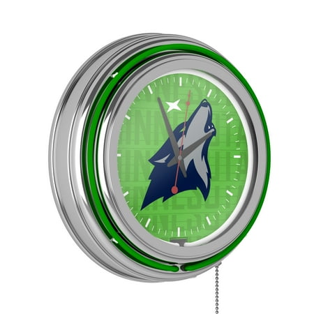 Minnesota Timberwolves NBA City Chrome Neon Clock - Aurora Green, Blue, Silver