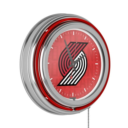 Portland Trail Blazers NBA City Chrome Neon Clock - Red, Black, White, Gray