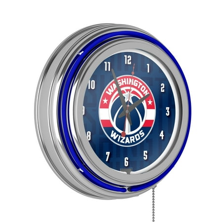 Washington Wizards NBA City Chrome Neon Clock - Red, Navy Blue, Silver, White