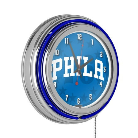 Philadelphia 76ers NBA Fade Chrome Neon Clock - Royal Blue, White
