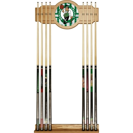 Boston Celtics NBA City Stained Wood Cue Rack with Mirror - Green, Black, White