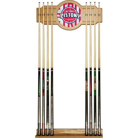 Detroit Pistons NBA City Stained Wood Cue Rack with Mirror - Red, White, Blue