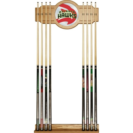 Atlanta Hawks NBA Fade Stained Wood Cue Rack with Mirror - Red, Black, Yellow