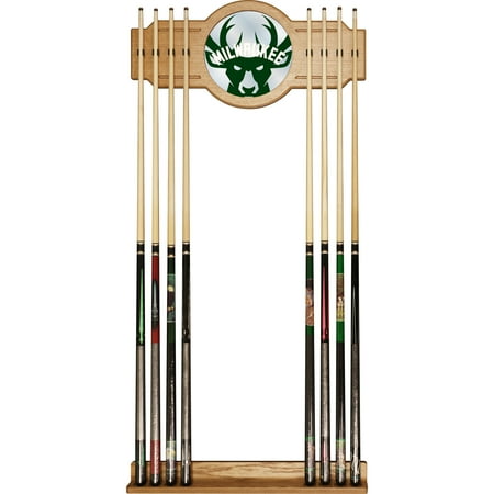 Milwaukee Bucks NBA Fade Stained Wood Cue Rack with Mirror - Good Land Green, White