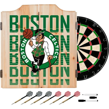 Boston Celtics NBA City Dart Cabinet Set with Darts and Board - Green, Black, White