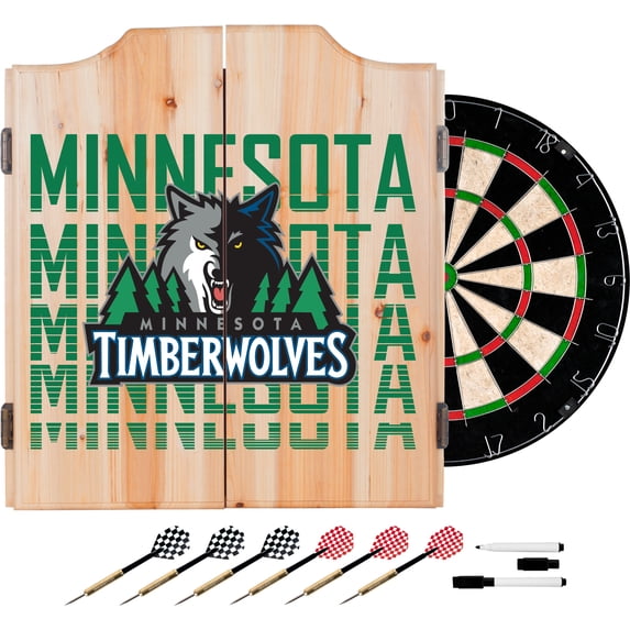 NBA Dart Cabinet Set with Darts and Board - City - Minnesota Timberwolves