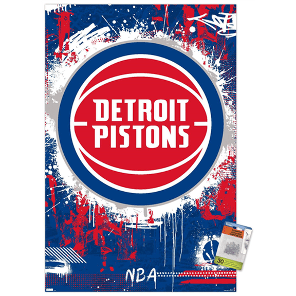 NBA Detroit Pistons - Maximalist Logo 23 Wall Poster with Push Pins, 22.375" x 34"