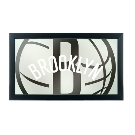 Brooklyn Nets NBA Fade Framed Bar Mirror - Black, White