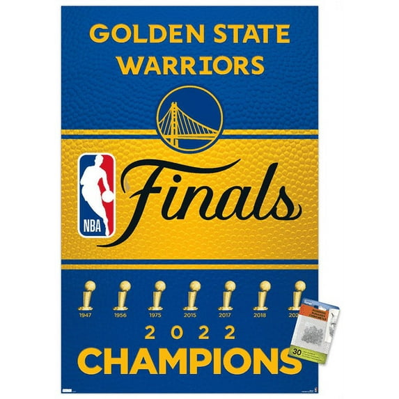 NBA Golden State Warriors - 2022 Commemorative Finals Team Logo Wall Poster with Push Pins, 22.375" x 34"
