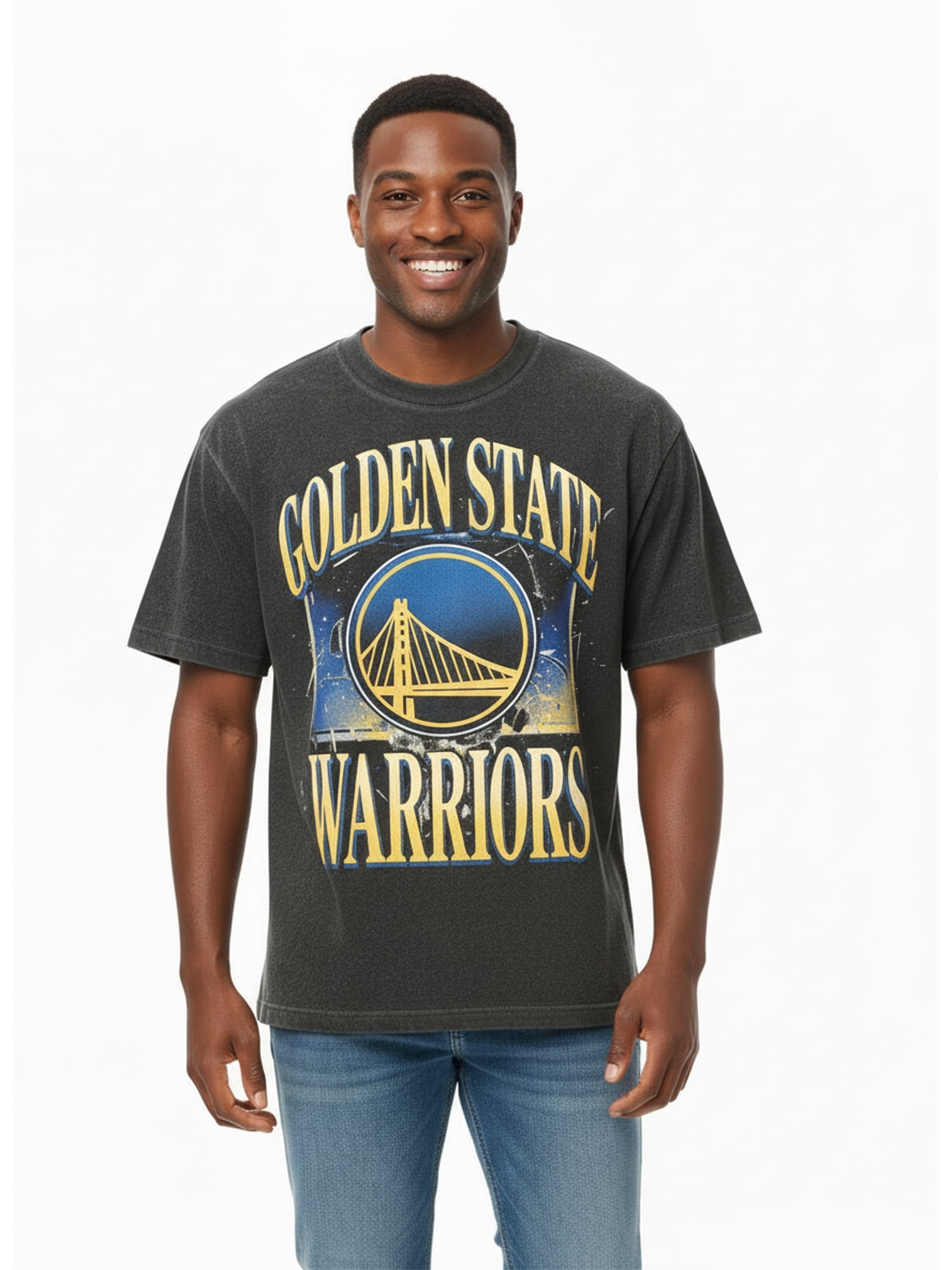 NBA Golden State Warriors Men's & Big Men's Front & Back Boxy Fit Mineral Wash Graphic T-Shirt, Sizes XS–4XLT, 2XB–5XB