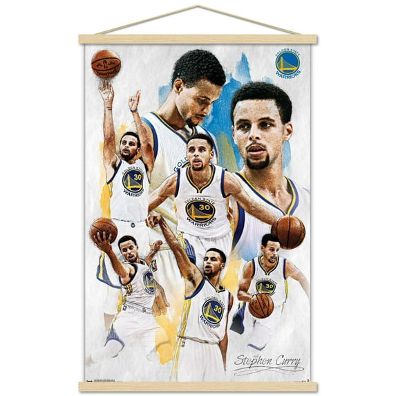NBA Golden State Warriors - Stephen Curry 16 Wall Poster with Wooden Magnetic Frame, 22.375" x 34"