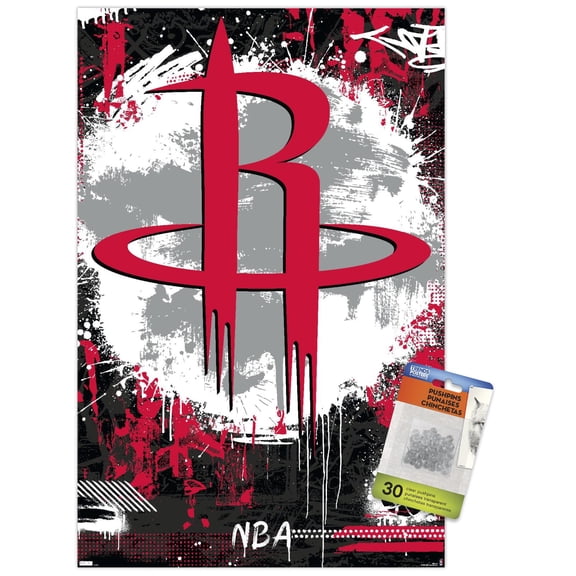 NBA Houston Rockets - Maximalist Logo 23 Wall Poster with Push Pins, 14.725" x 22.375"