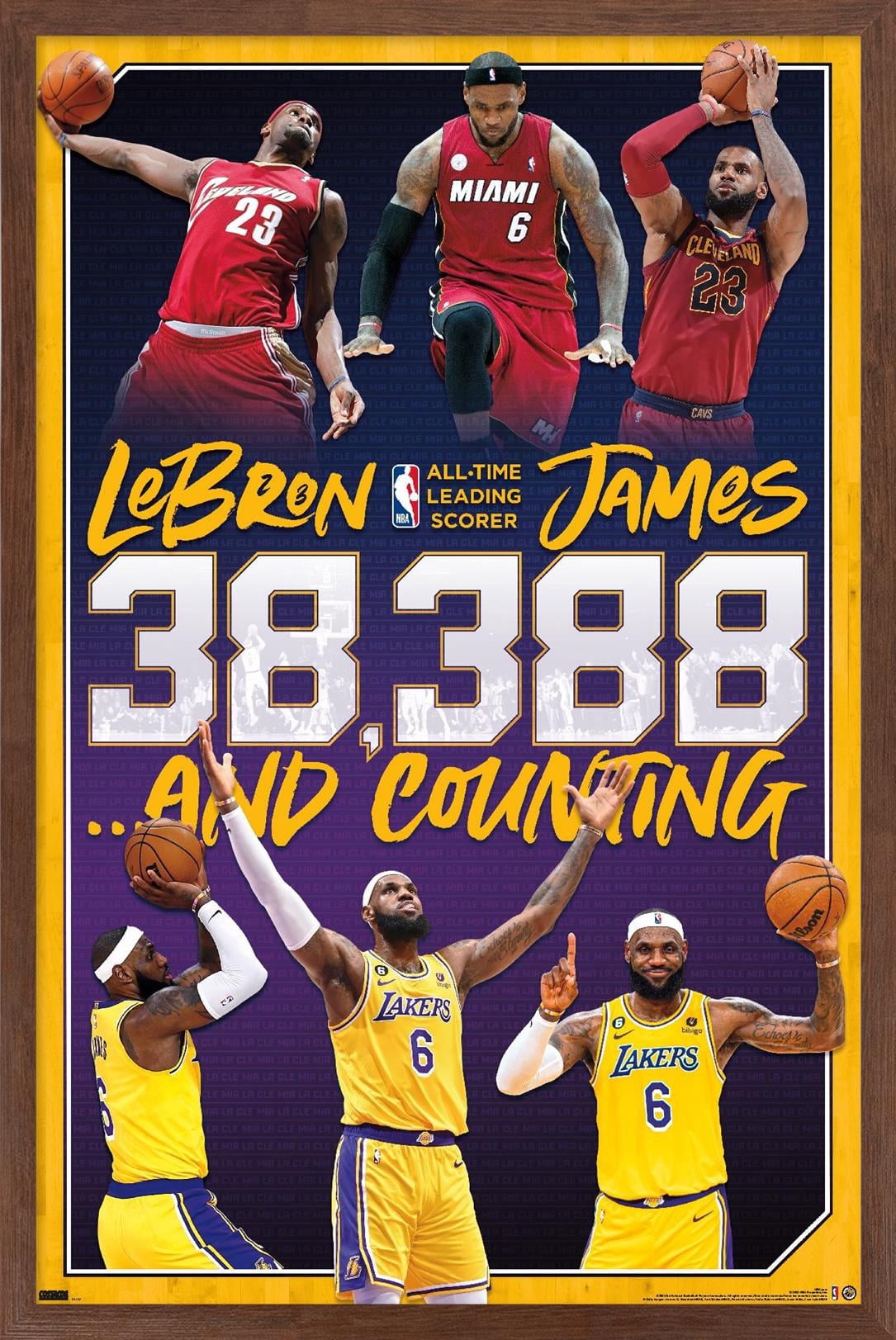 NBA League - LeBron James All-Time Scoring Leader Wall Poster, 14.725" x 22.375" Framed