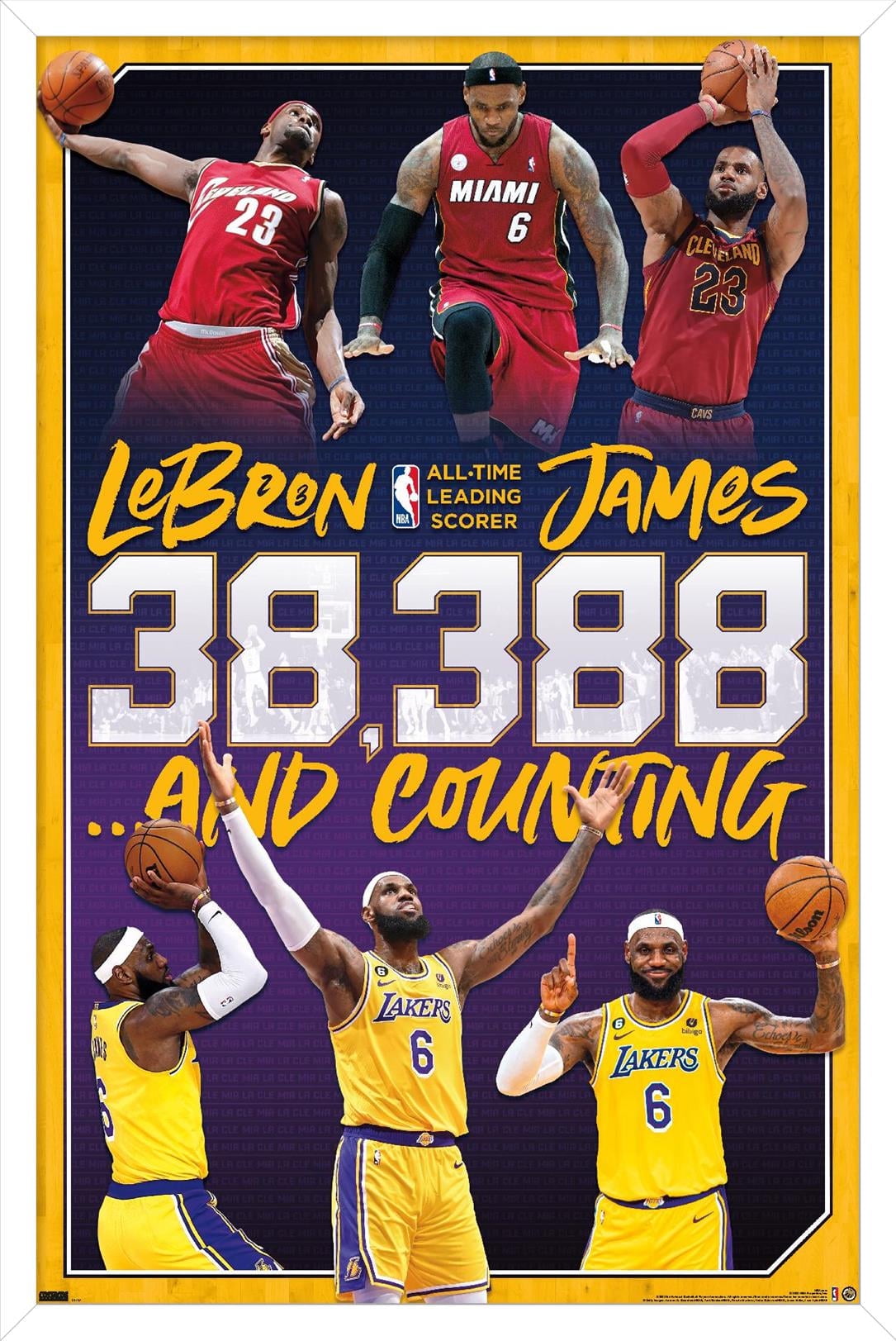 NBA League - LeBron James All-Time Scoring Leader Wall Poster, 14.725" x 22.375" Framed