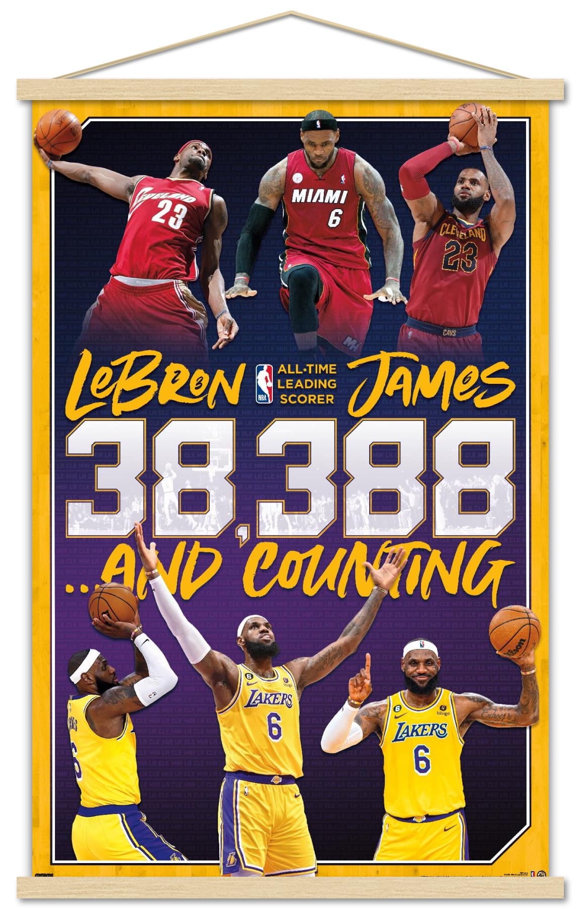 NBA League - LeBron James All-Time Scoring Leader Wall Poster with Magnetic Frame, 22.375" x 34"