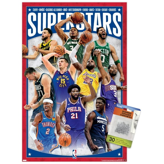 NBA League - Superstars 24 Wall Poster with Push Pins, 14.725" x 22.375"