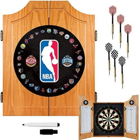 NBA Logo Dart Cabinet Set with Darts and Board - Black, Blue, Red