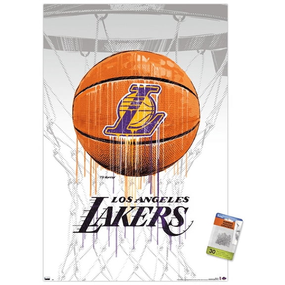 NBA Los Angeles Lakers - Drip Ball 20 Wall Poster with Push Pins, 22.375" x 34"