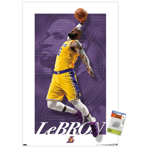 NBA Los Angeles Lakers - LeBron James 21 Wall Poster with Push Pins, 22.375" x 34"