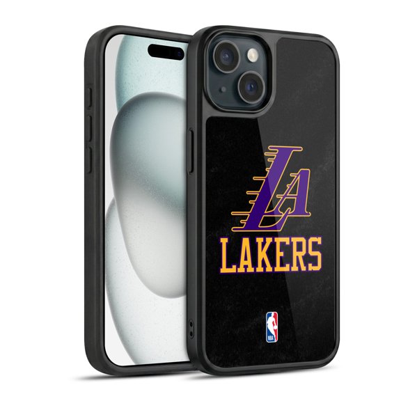 NBA Los Angeles Lakers Logo Black & Purple Design Hybrid Hard MagSafe Case for Apple iPhone 15