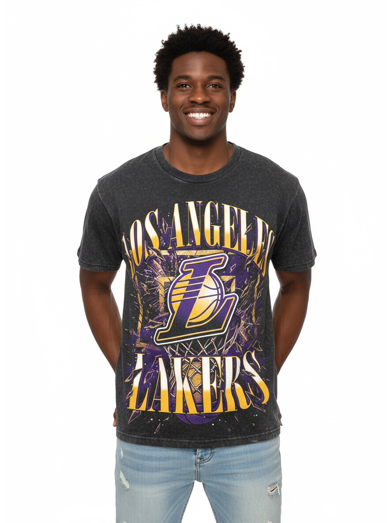 NBA Los Angeles Lakers Men's & Big Men's Front & Back Boxy Fit Mineral Wash Graphic T-Shirt, Sizes XS–4XLT, 2XB–5XB