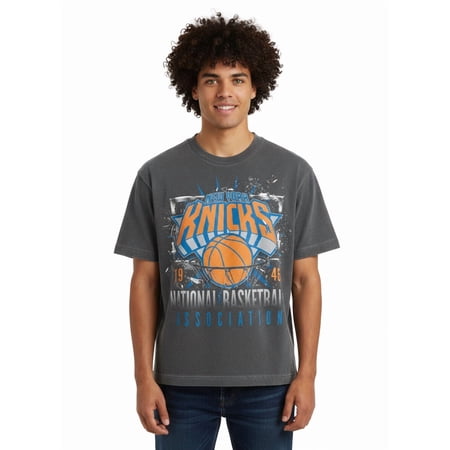 NBA New York Knicks Boxy Fit Mineral Wash Graphic Tee Shirt, Men's Sizes XS-4XLT