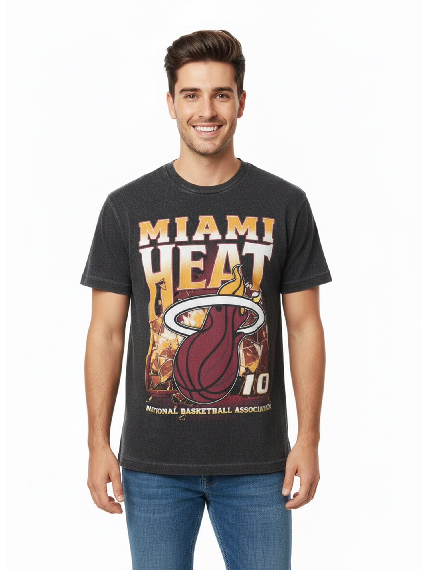 NBA Miami Heat Men's & Big Men's Front & Back Boxy Fit Mineral Wash Graphic T-Shirt, Sizes XS–4XLT, 2XB–5XB