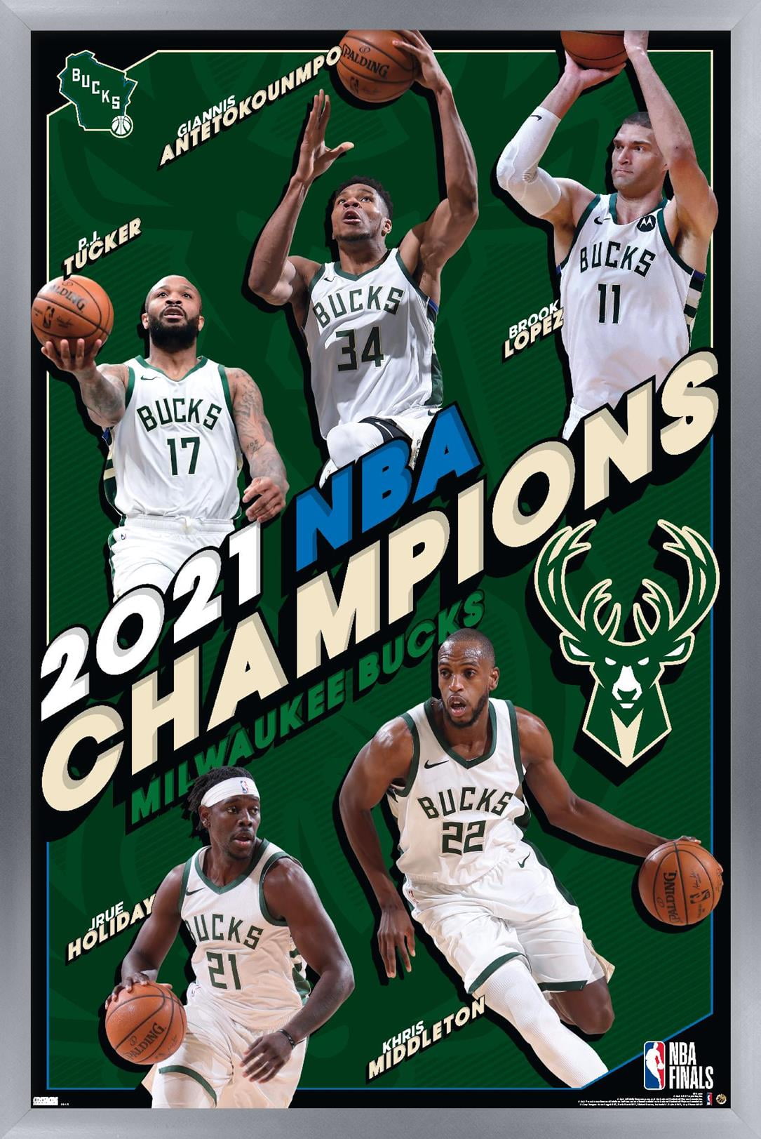 NBA Milwaukee Bucks - 2021 NBA Finals Champions Wall Poster, 14.725" x 22.375", Framed