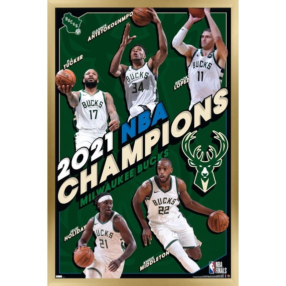 NBA Milwaukee Bucks - 2021 NBA Finals Champions Wall Poster, 14.725" x 22.375", Framed